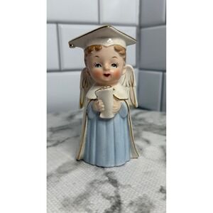 Vintage Fine A Quality Japan Angel Figurine Blue Dress Gold Trim Damage